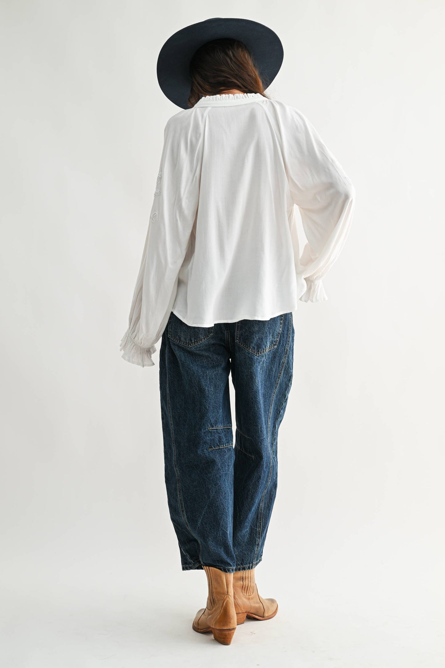 Boho-Chic Embroidered White Long Sleeved Blouse