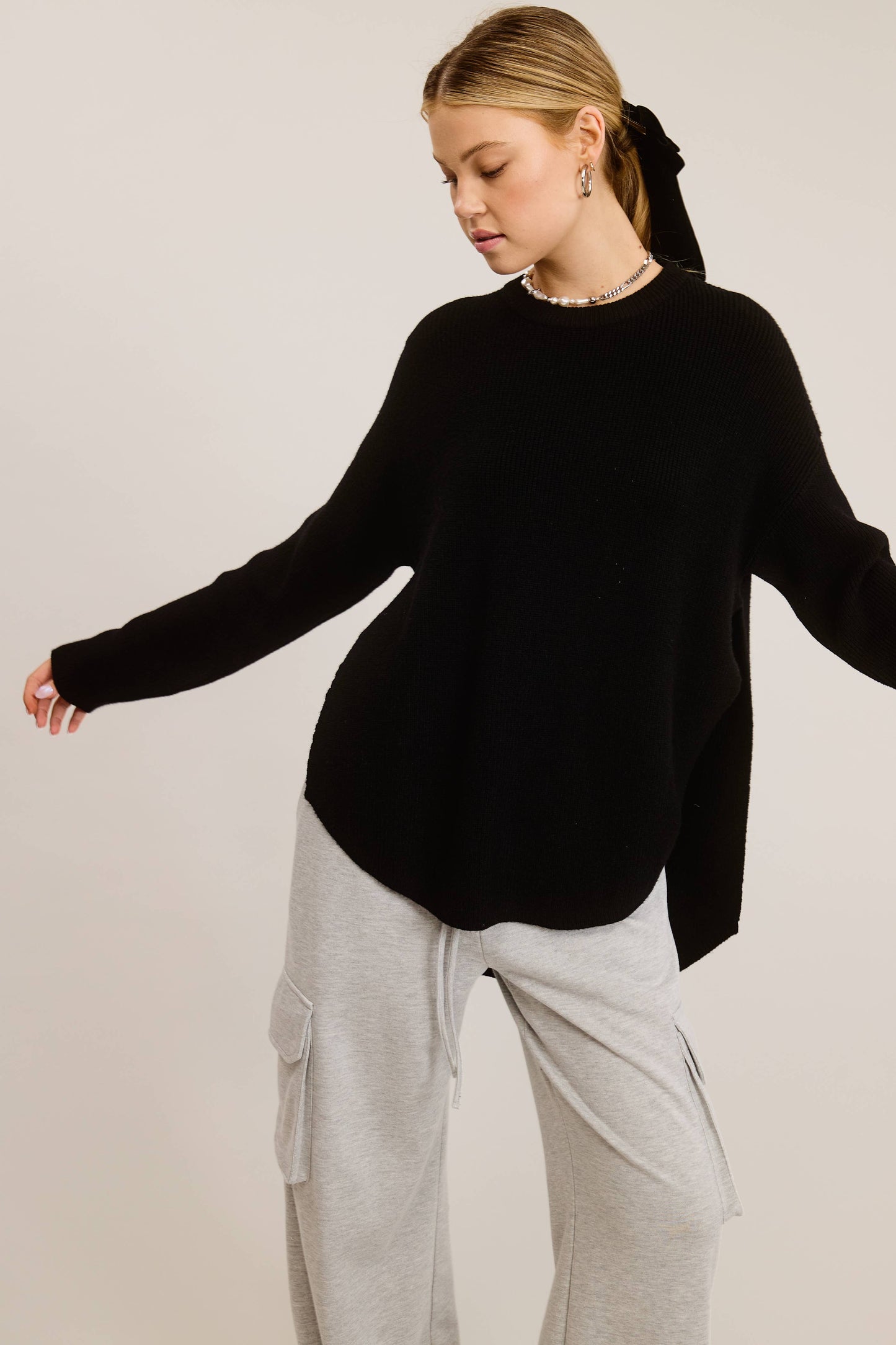 Cozy Knit Sweater with Dual Side Slit