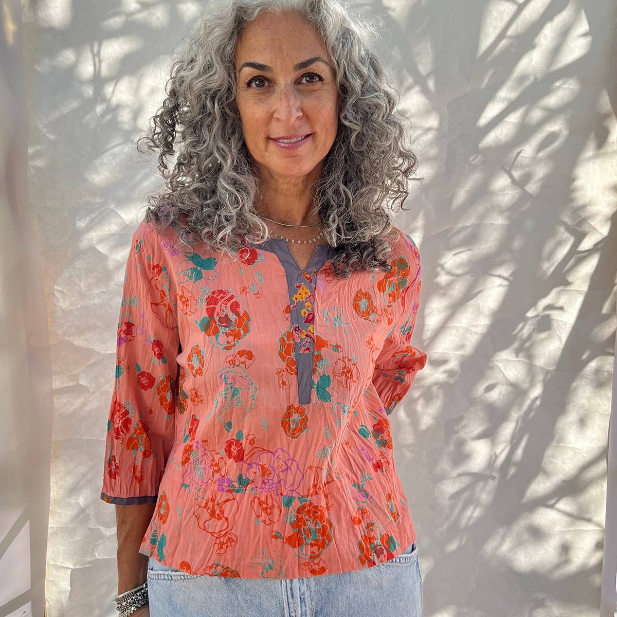 3/4 Sleeve Crinkle Top Papillon Pink