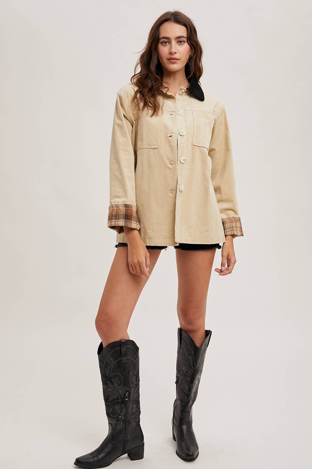 Corduroy Barn Jacket with Inner Plaid Lining