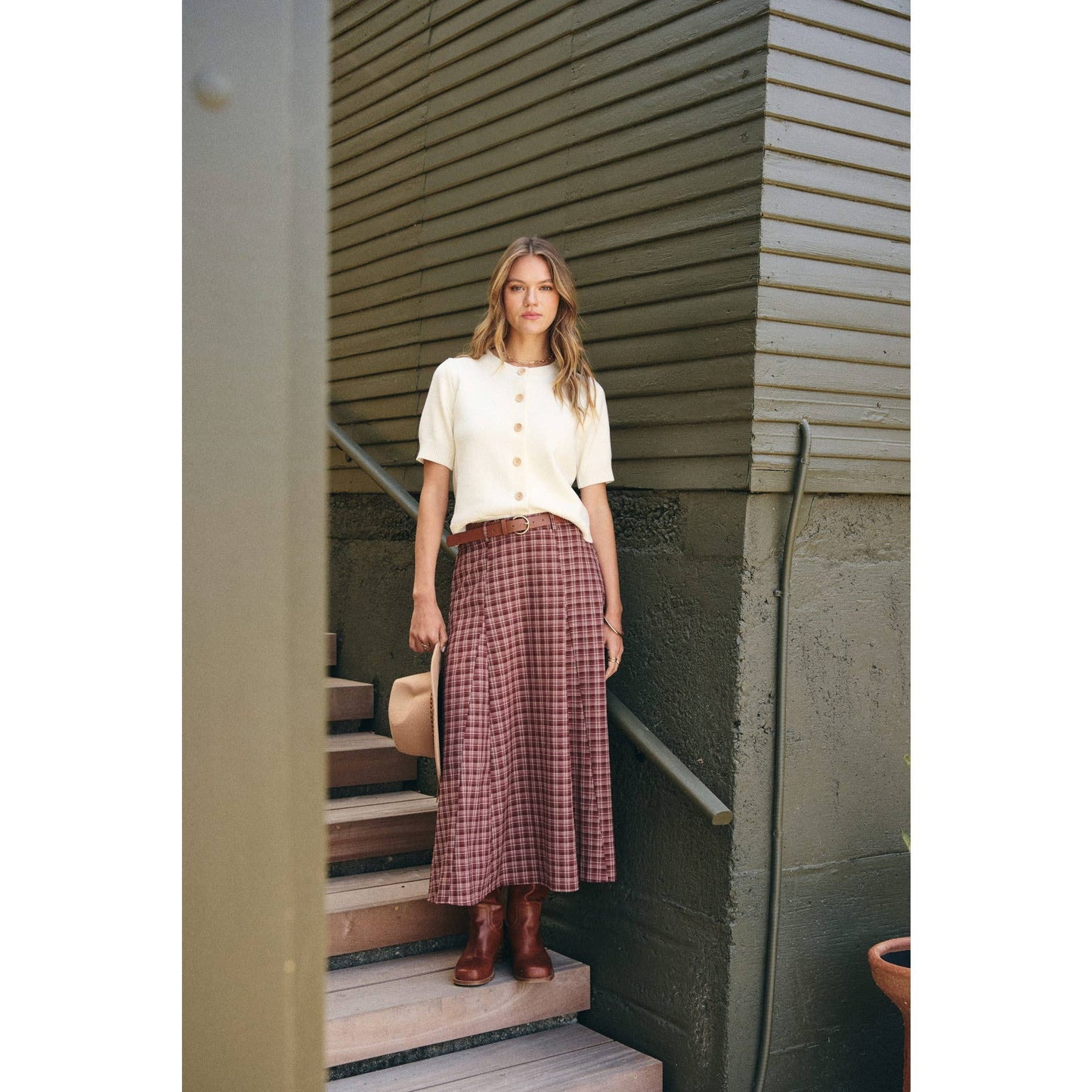 Heritage Plaid Flare Maxi Skirt with Belt