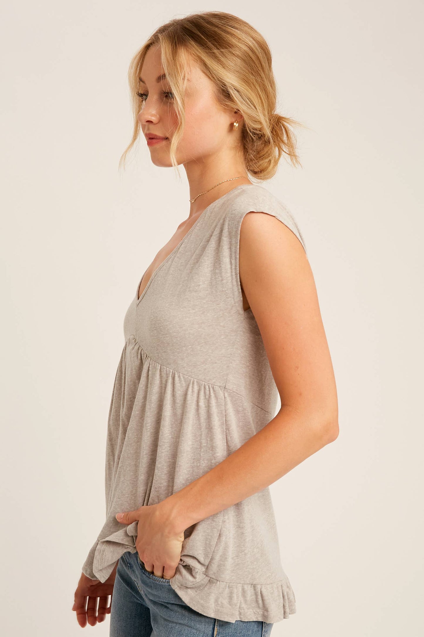 V-Neck Grey Babydoll Tee Shirt