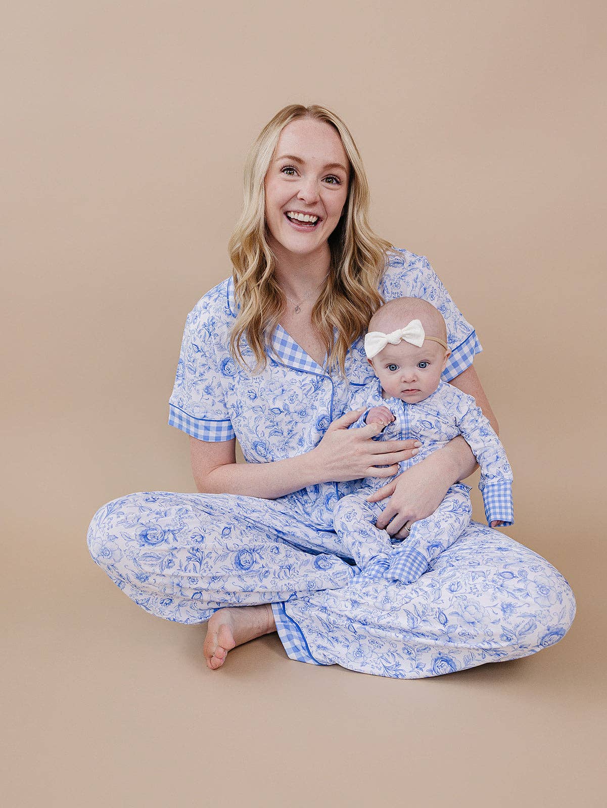 Baby Bamboo Zip Romper Footie & Mittens - Mommy and Me Blue Flowers