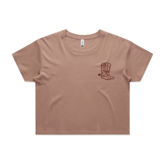 Cowboy Boot Cropped Western Tee (Embroidered)