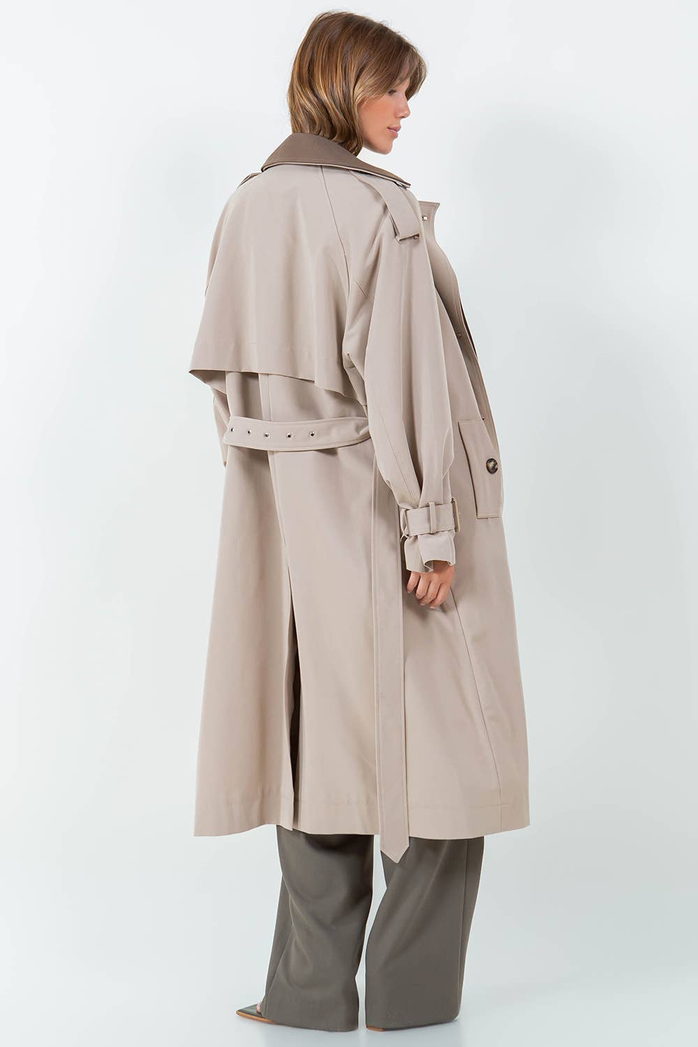 CONTRAST DOUBLE BREASTED TRENCH COAT