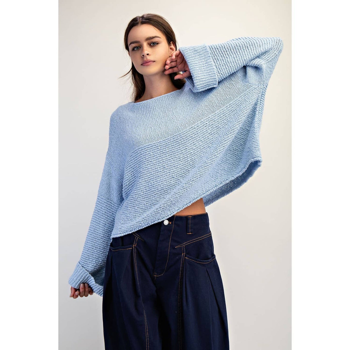 Textured Boat Neck Cotton Sweater