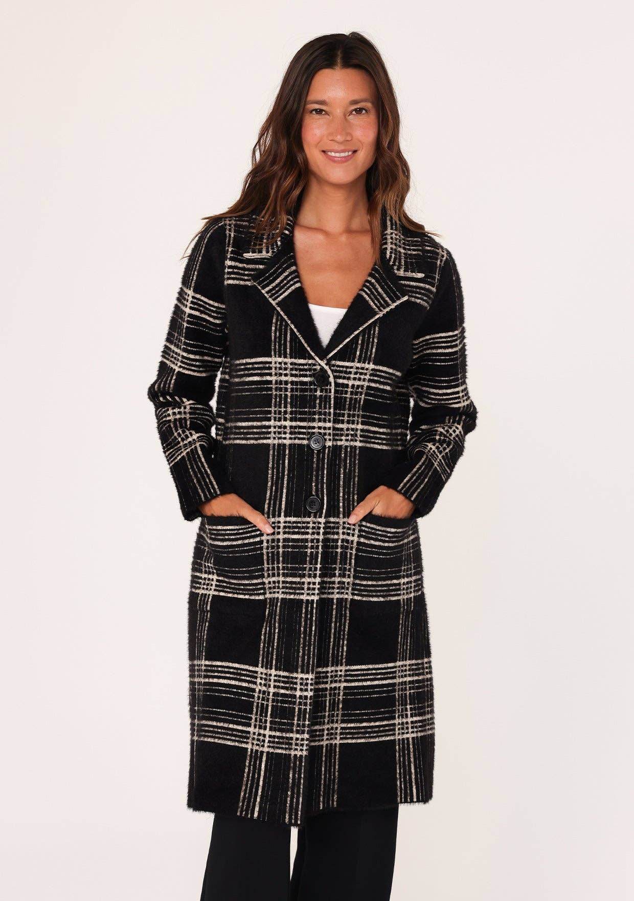 Long Fuzzy Plaid Collared Coatigan - SAUVAGE ZSA™