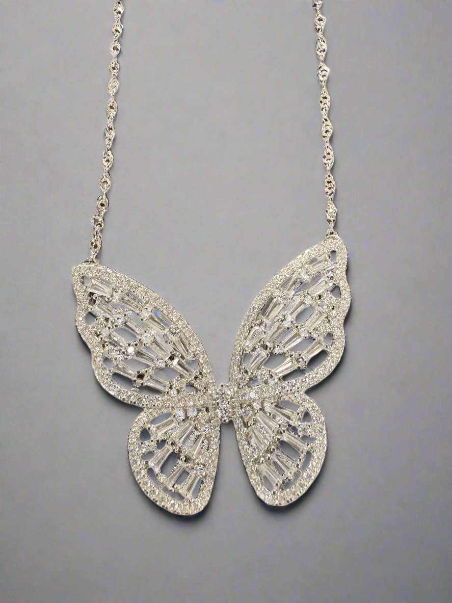 Stunning Butterfly Pendant Necklace with Baguette Crystals