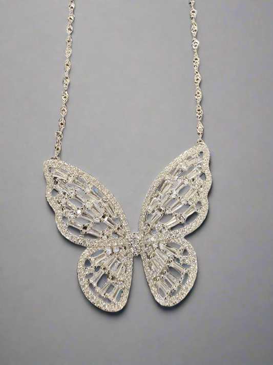 Stunning Butterfly Pendant Necklace with Baguette Crystals