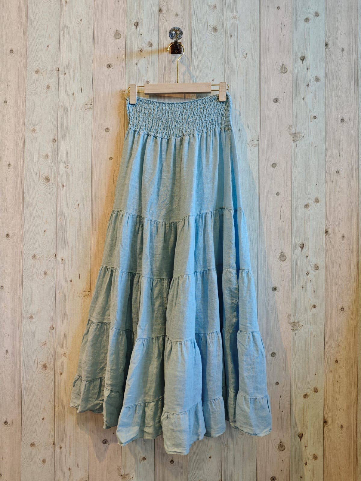 Italian Linen Tiered Bohemian Maxi Skirt