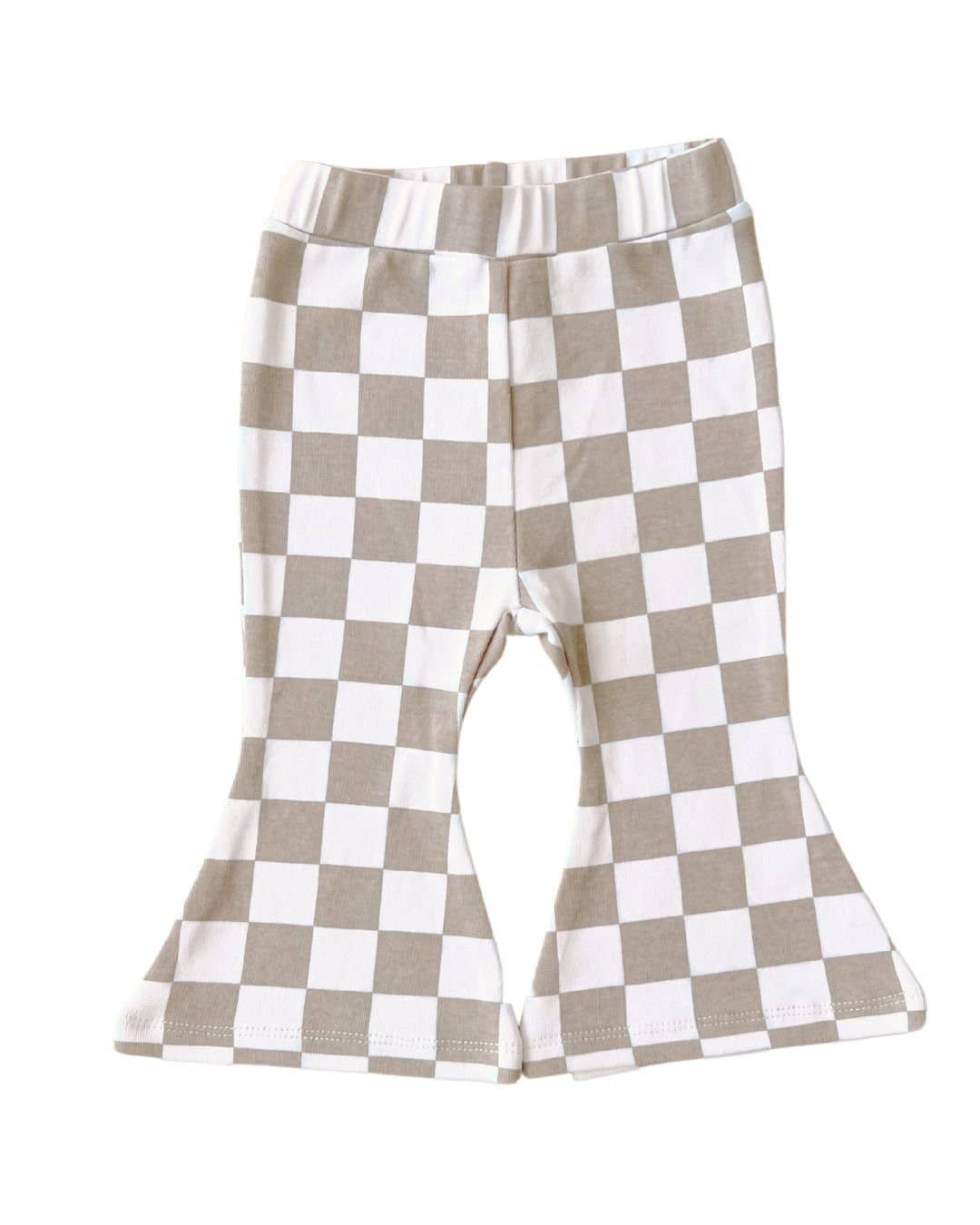 Checkered Flare Kids Pants - Grey