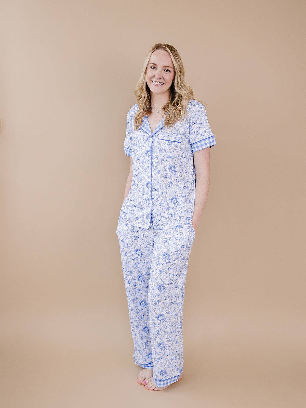 Bamboo Women's Pajamas Set - Mommy and Me Matching - Blue Flowers