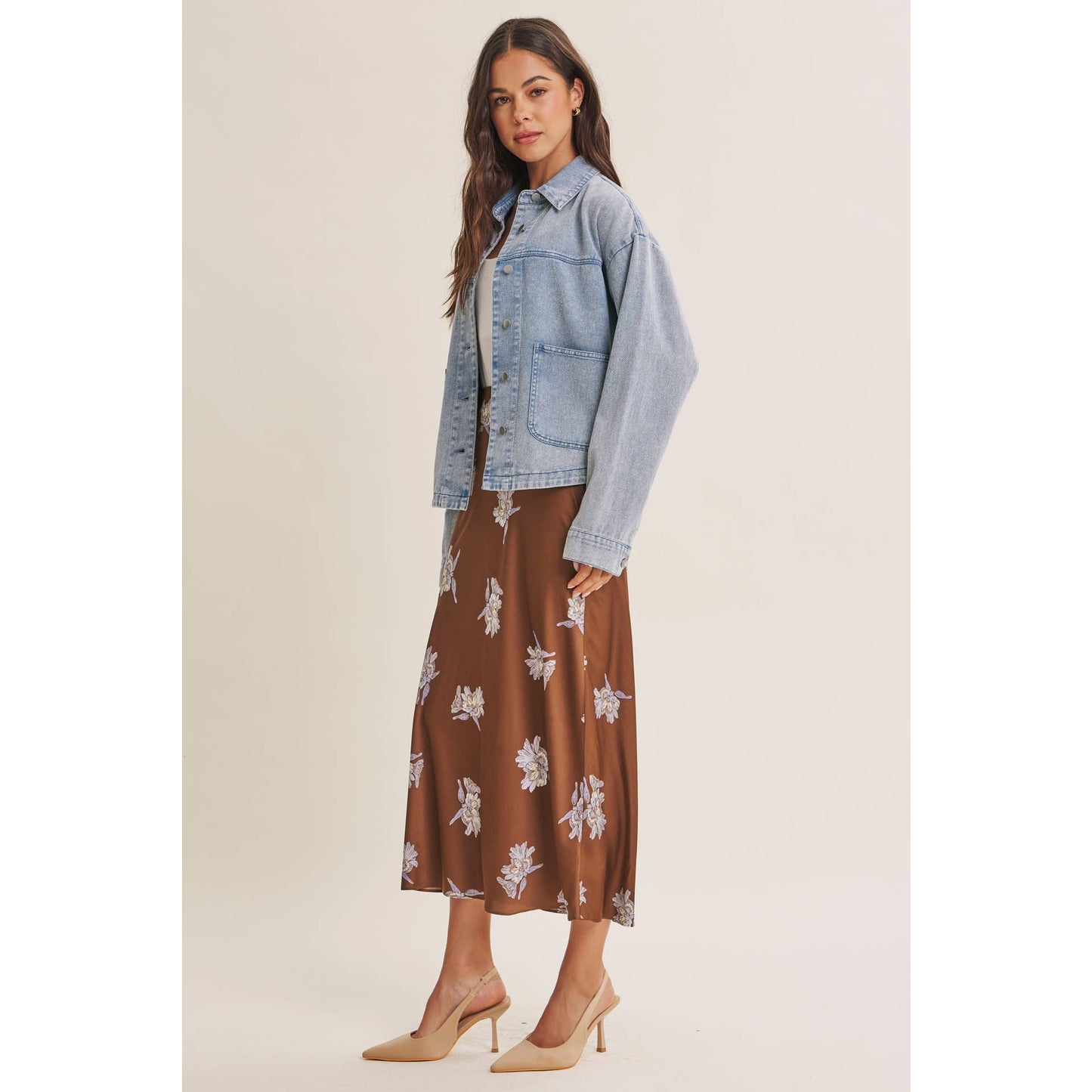 Date Night Satin Floral Midi Skirt