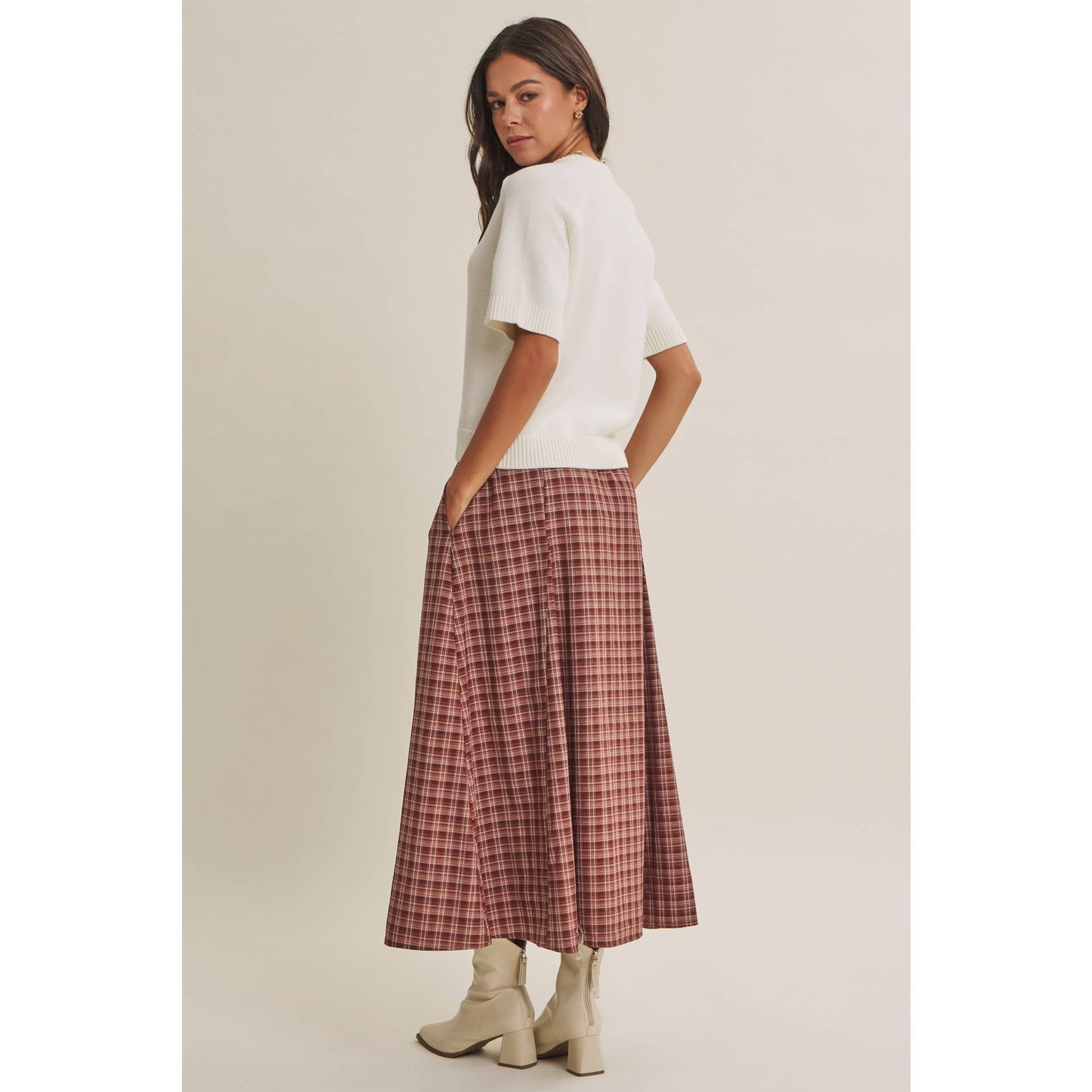 Heritage Plaid Flare Maxi Skirt with Belt