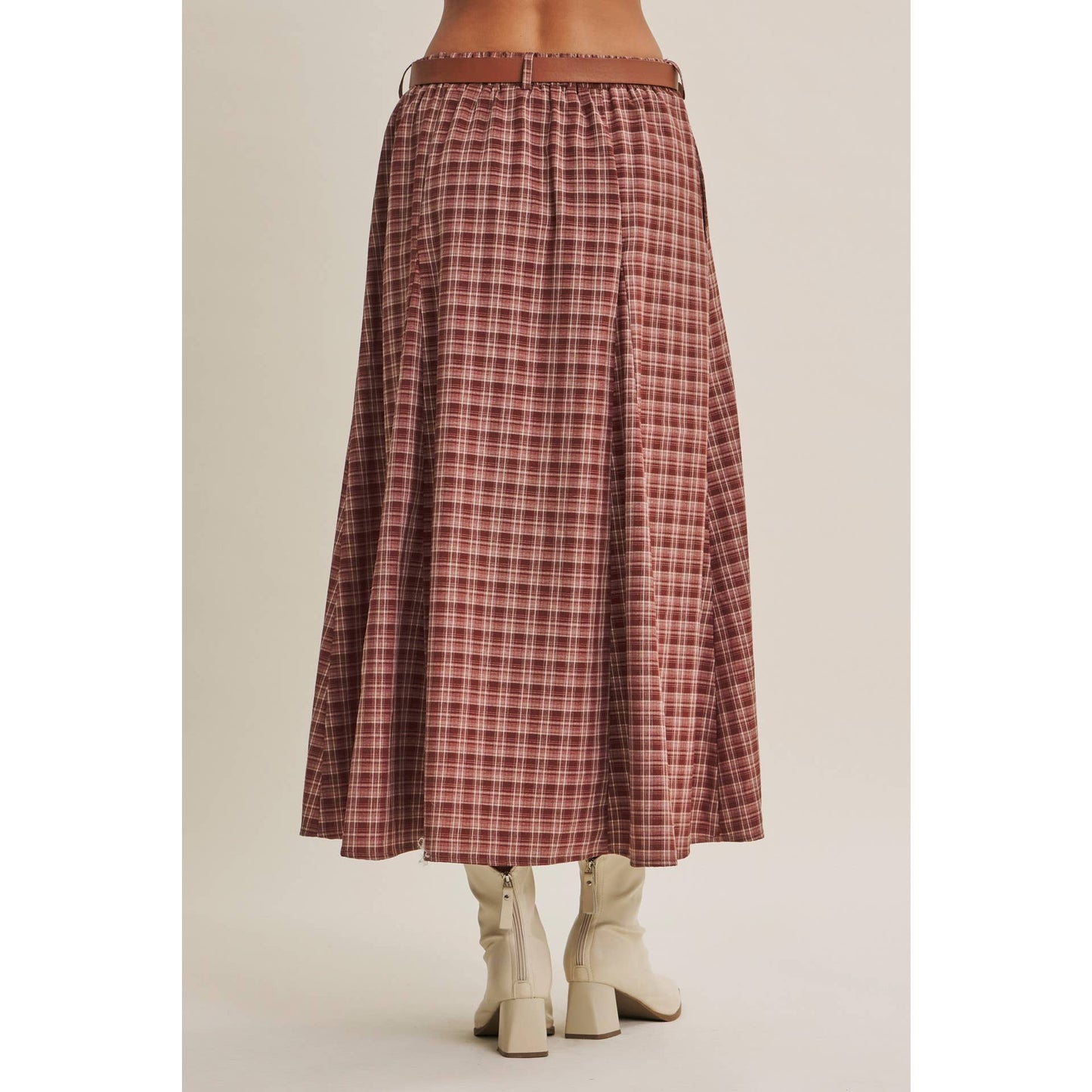 Heritage Plaid Flare Maxi Skirt with Belt