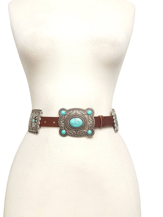 Western Concho Leather Waist Belt