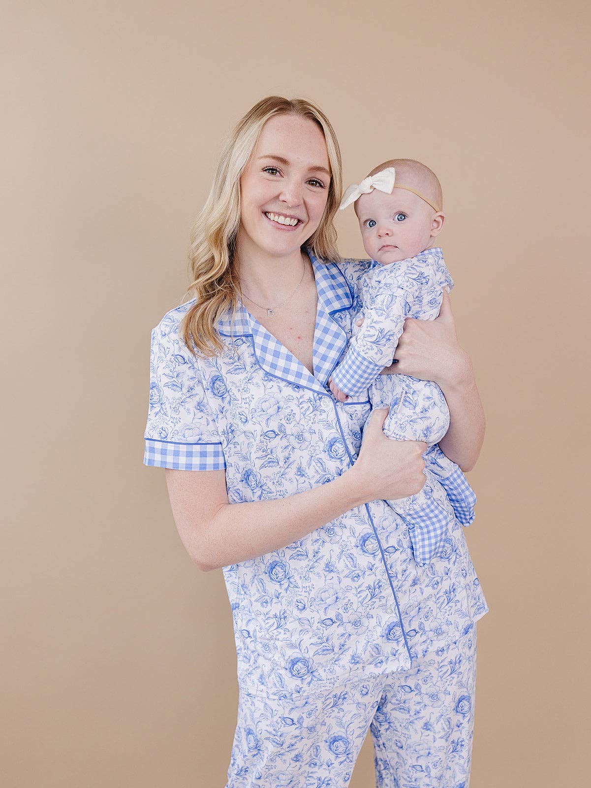 Baby Bamboo Zip Romper Footie & Mittens - Mommy and Me Blue Flowers