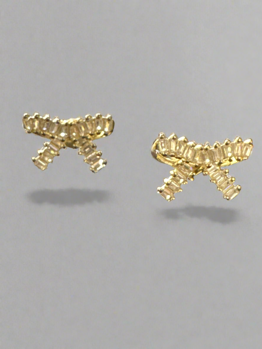 Baguette Bow Stud Earrings