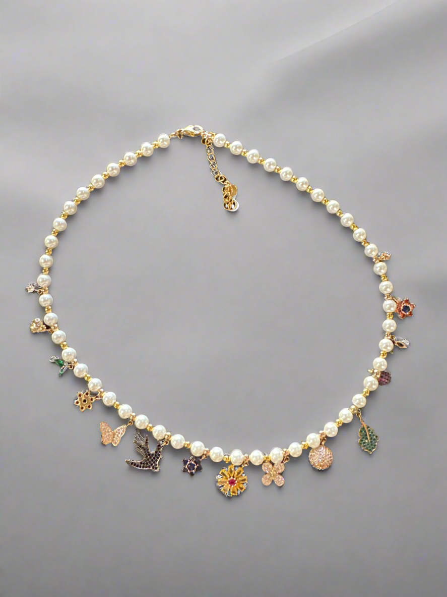 Crystal Pearl Charm Necklace