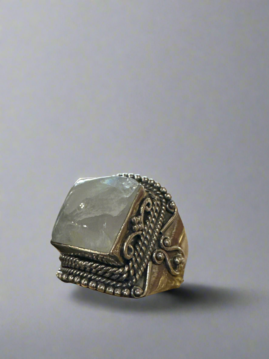 Rainbow Moonstone Sterling Silver Ring Size 8