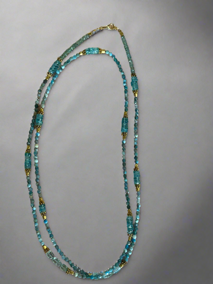 Blue Aquamarine Beaded Long Parisienne Necklace