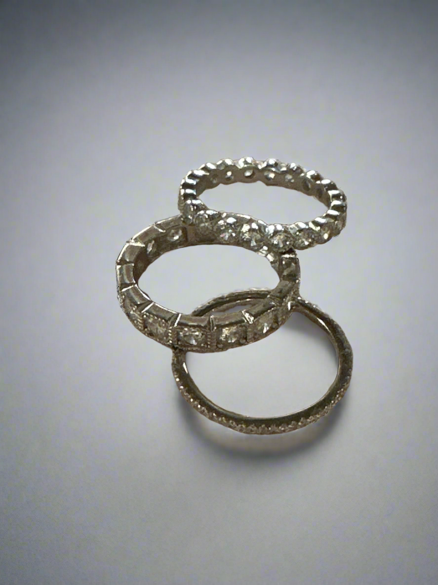 Stacking .925 Sterling Silver & Crystal Infinity Rings Size 7