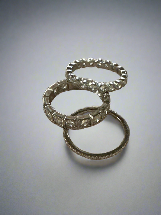 Stacking .925 Sterling Silver & Crystal Infinity Rings Size 7