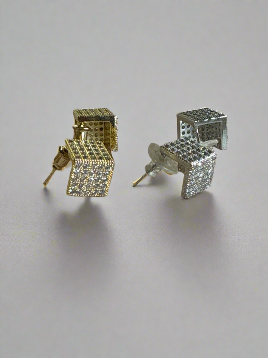 Parisienne Gold Plated Crystal Cube Studs