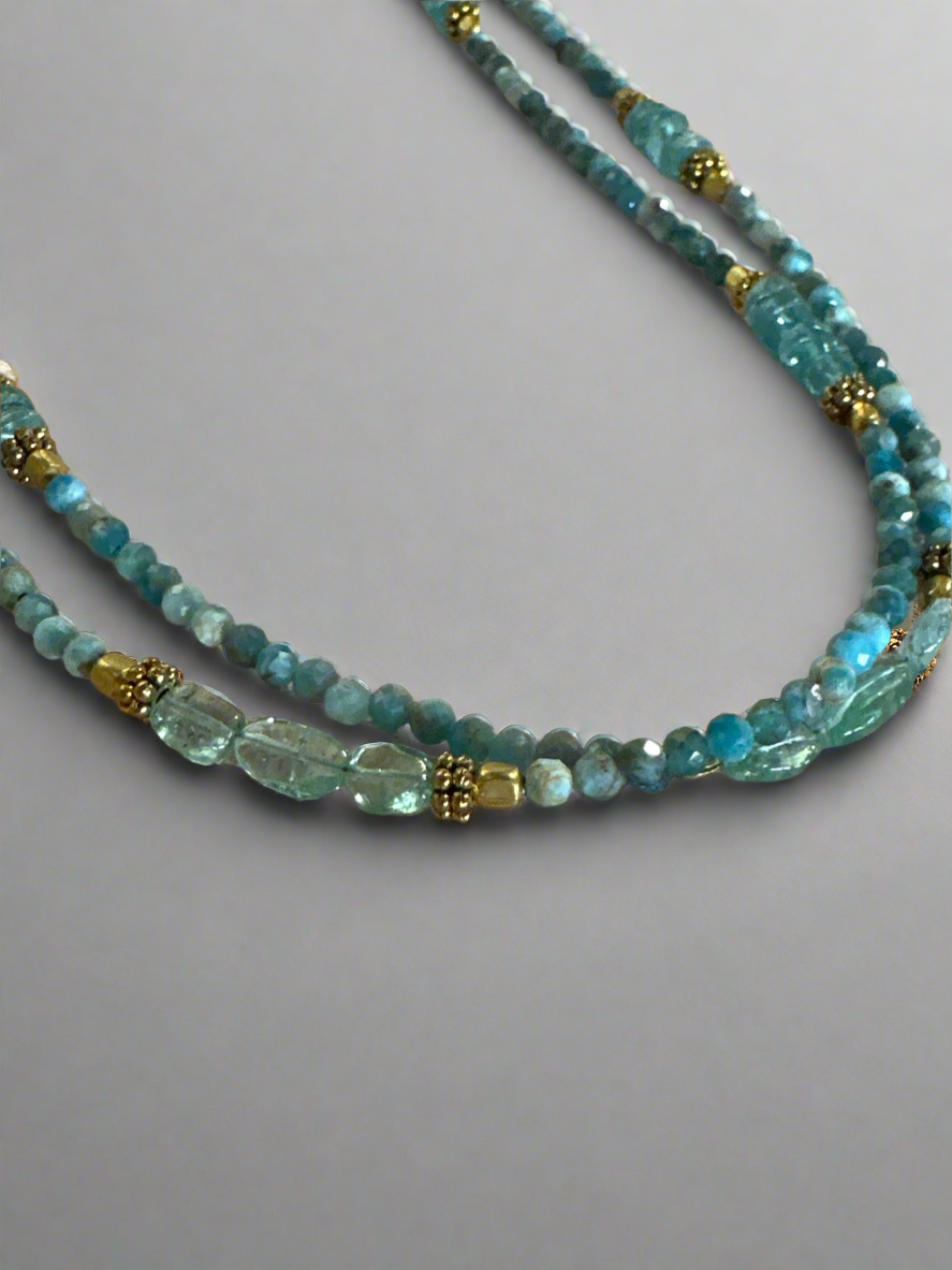 Blue Aquamarine Beaded Long Parisienne Necklace