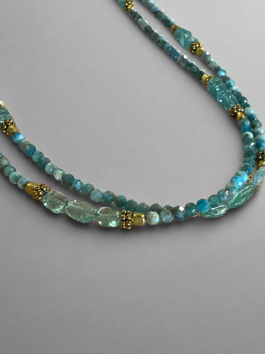 Blue Aquamarine Beaded Long Parisienne Necklace