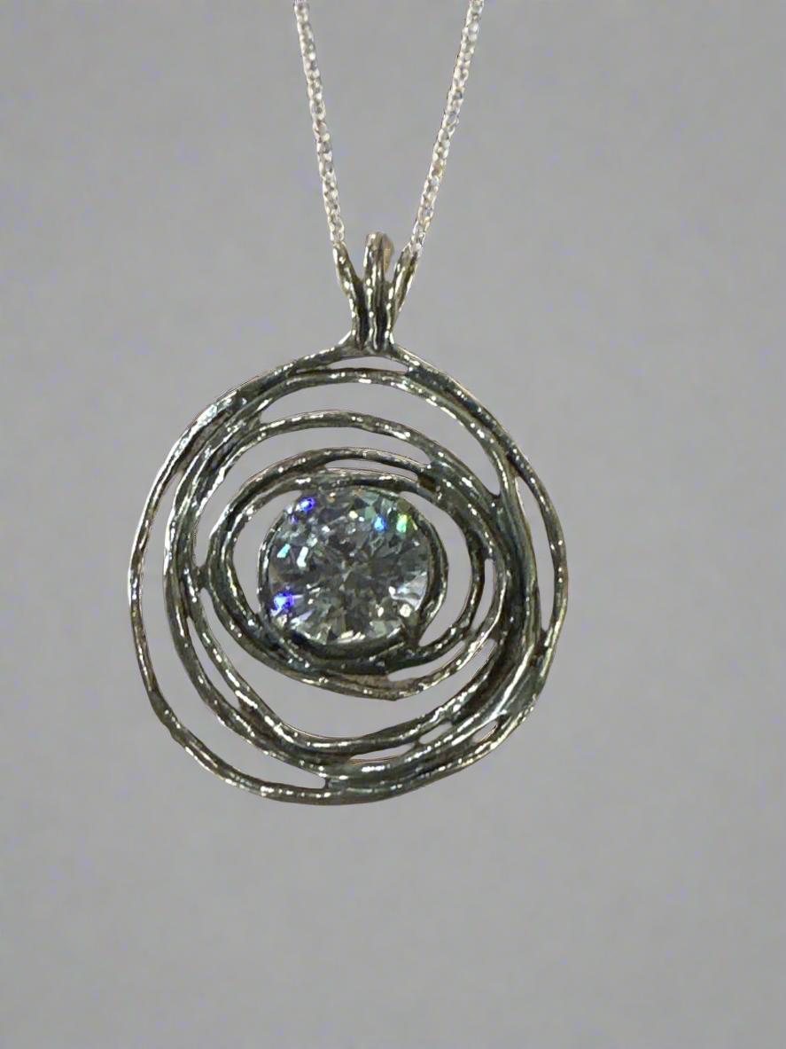 Handcrafted Crystal Sterling Silver Spiral Necklace Charm