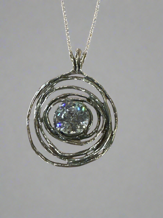 Handcrafted Crystal Sterling Silver Spiral Necklace Charm