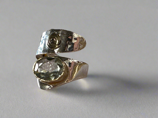 Handcrafted Sterling Silver Wrap Ring with Genuine Stone