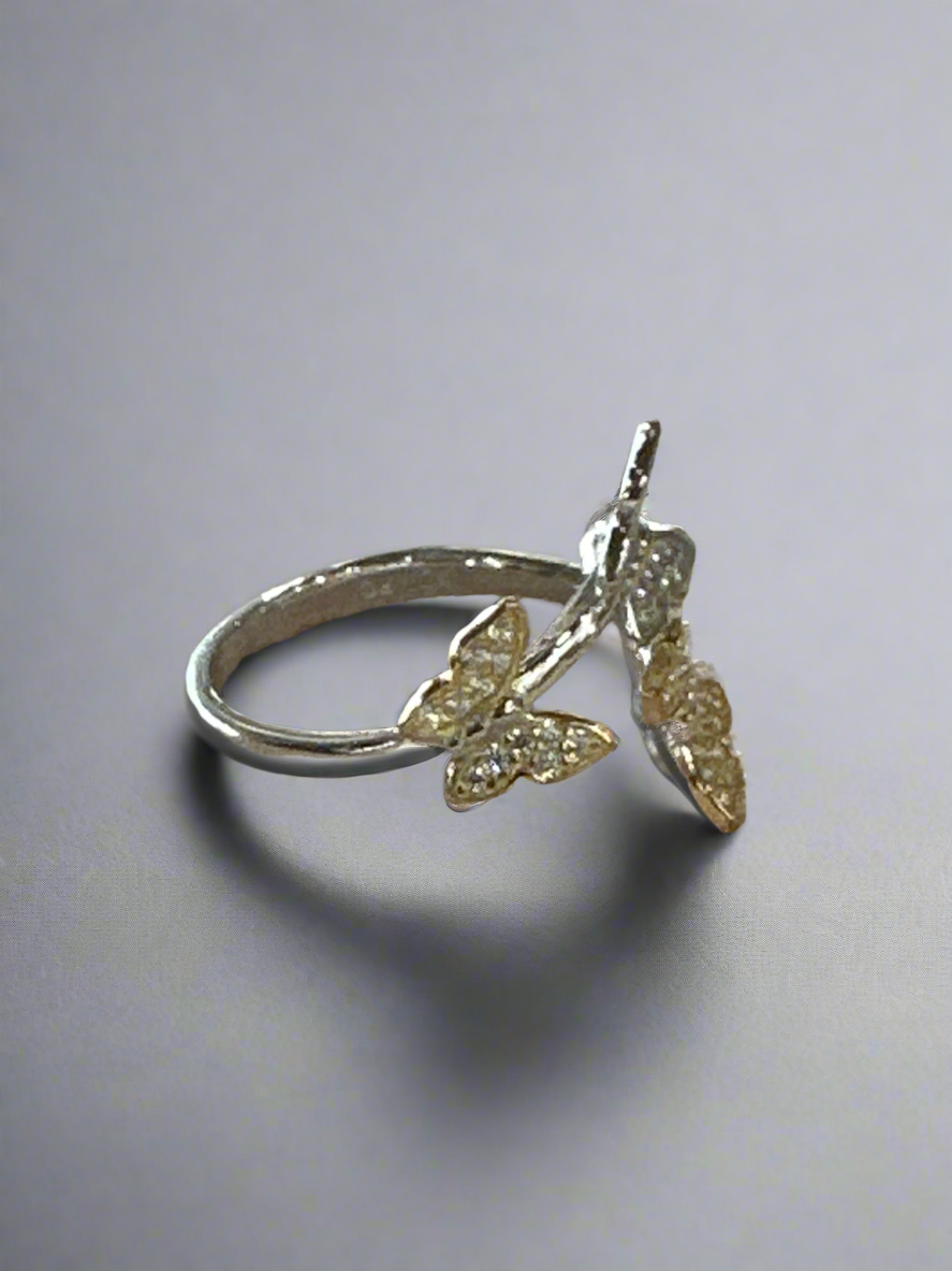 Dainty Gold and Silver Butterfly Ring Size 7