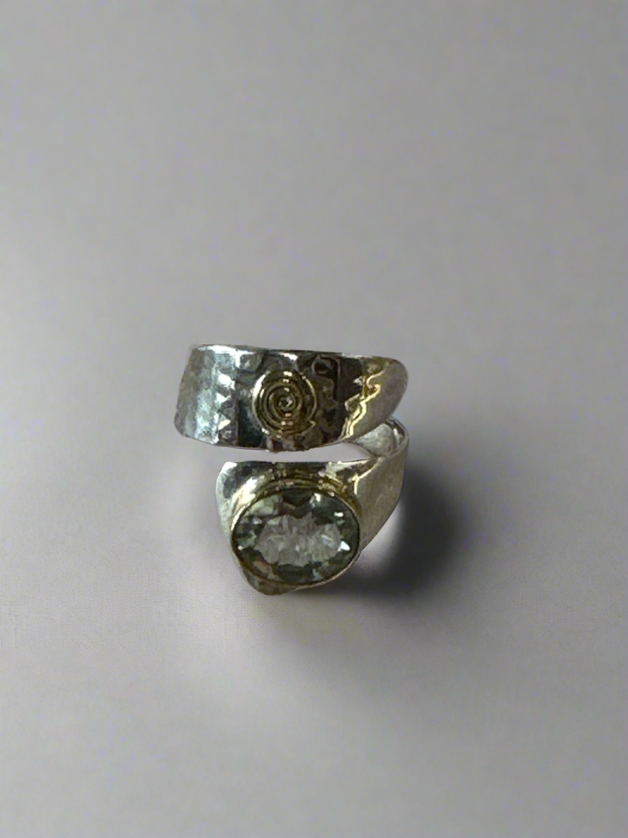 Handcrafted Sterling Silver Wrap Ring with Genuine Stone