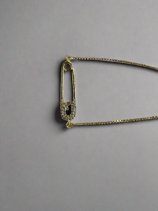 Parisienne Gold Crystal Safety Pin Bolo Bracelet
