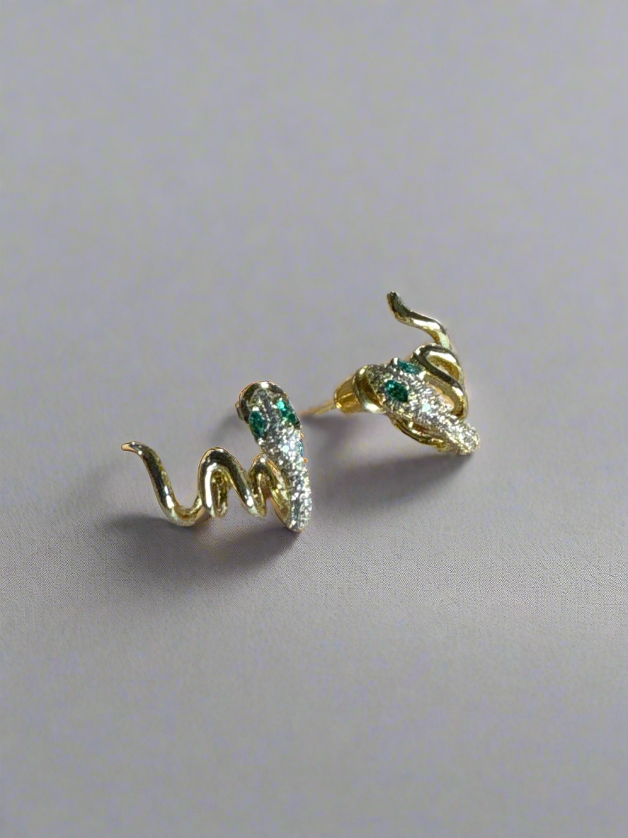 Parisienne Gold Plated Crystal Snake Earlobe Cuff Hugging Stud Earrings