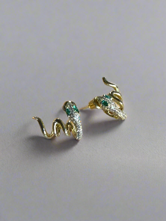 Parisienne Gold Plated Crystal Snake Earlobe Cuff Hugging Stud Earrings