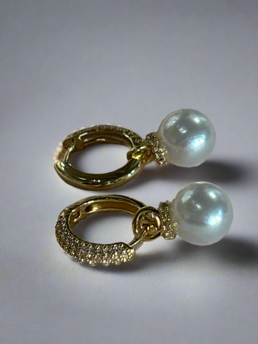 Parisienne Gold Plated Crystal and Pearl Huggie Earrings