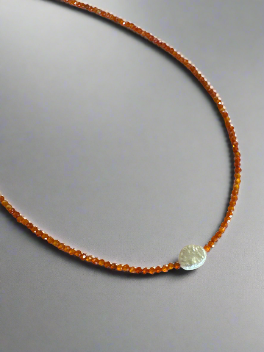 Orange Beads & Pearl Parisienne Necklace