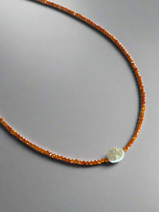 Orange Beads & Pearl Parisienne Necklace