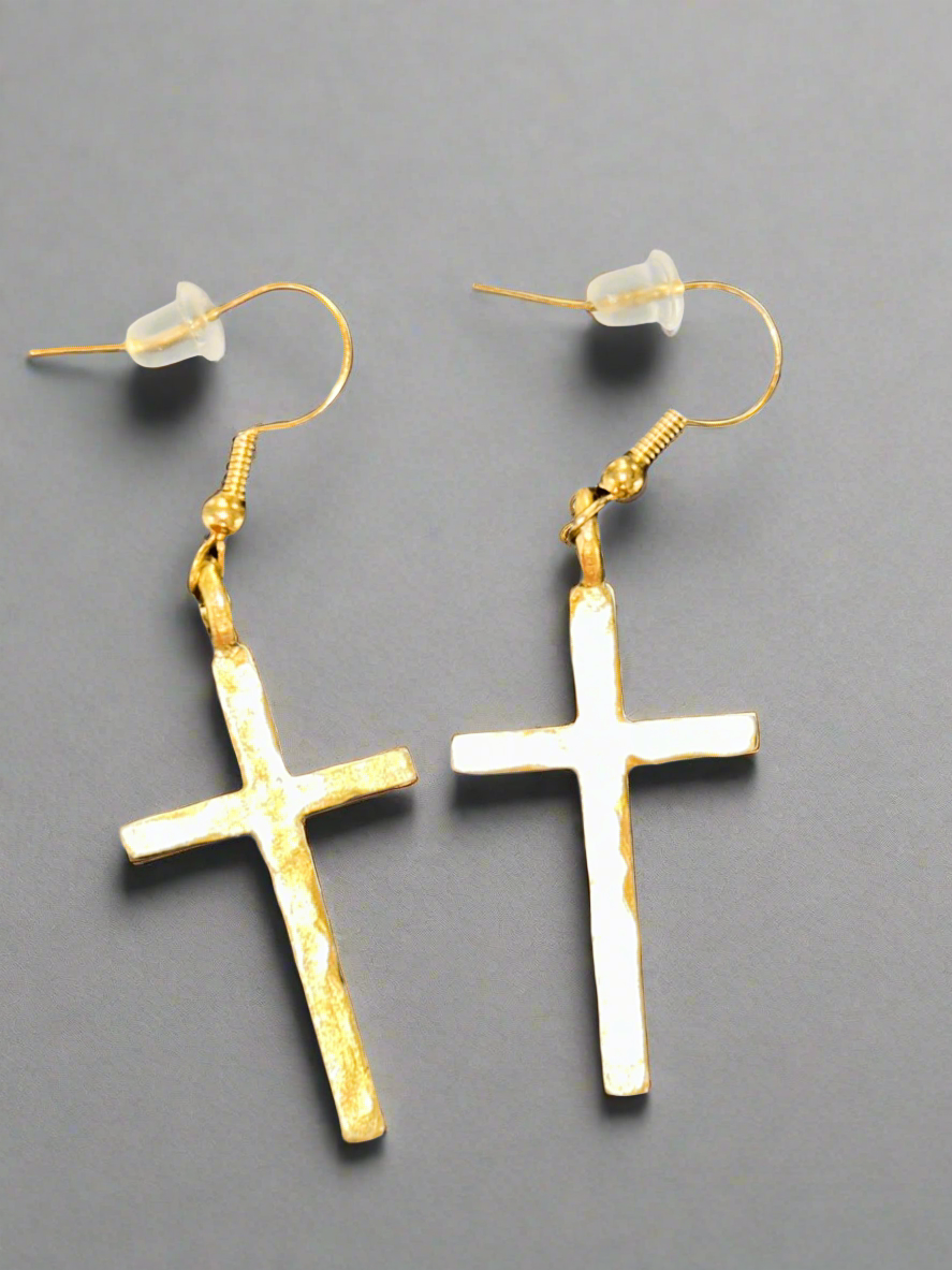 Hammered Brass Cross Earrings