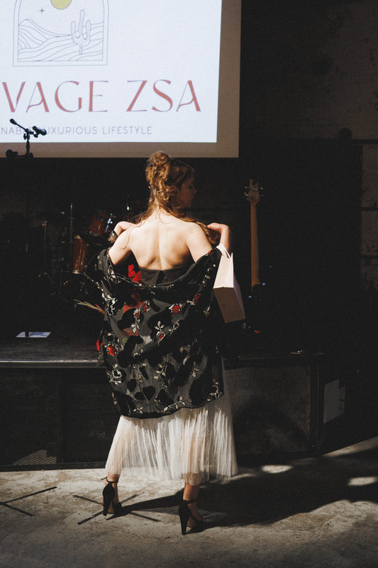 Black Floral Embroidered Shawl - SAUVAGE ZSA™