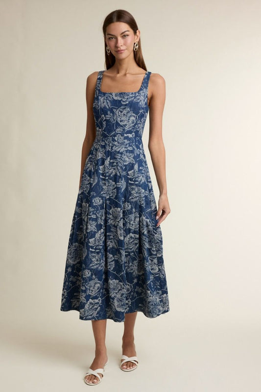 Floral Denim Midi Dress