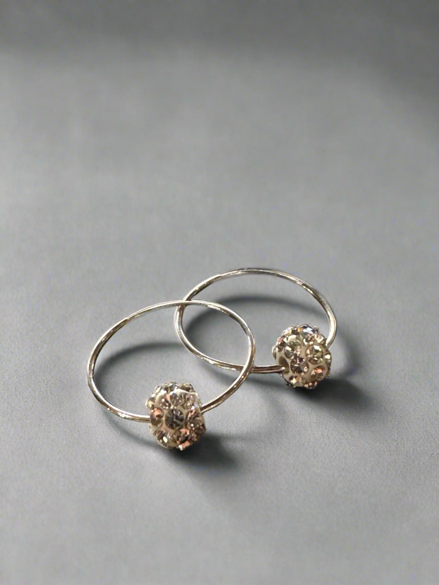 14K White Gold Hoop Earrings with Crystal Balls
