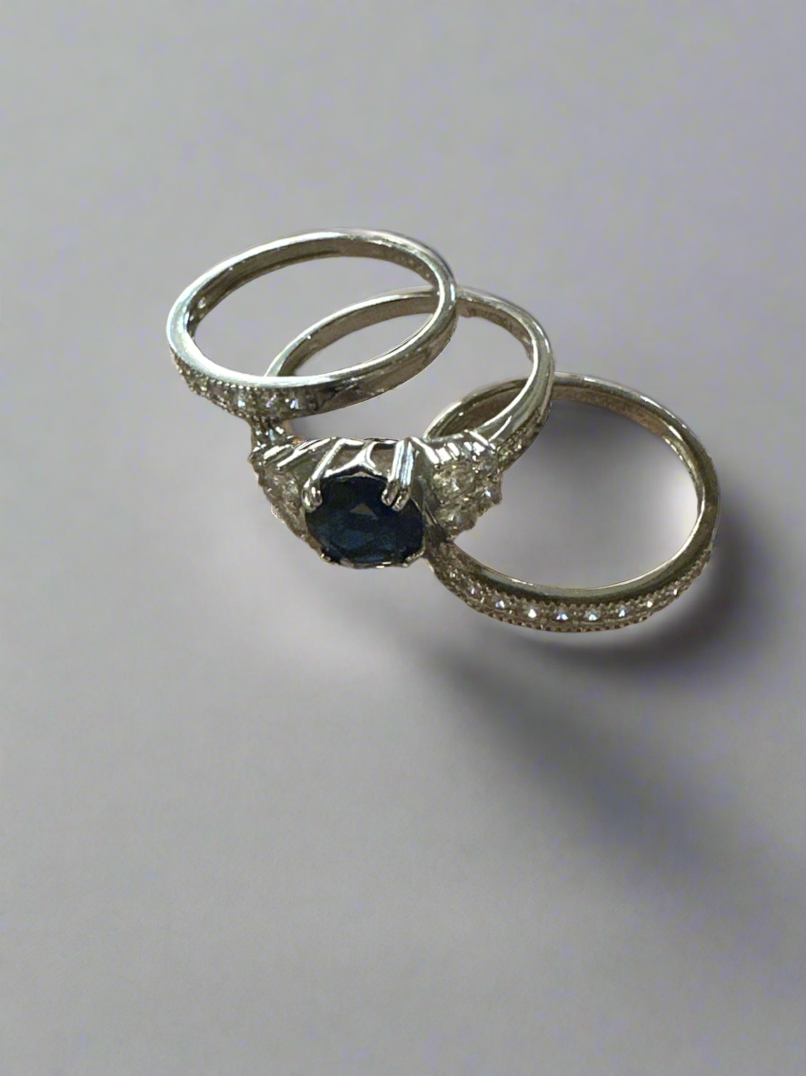 Stacking .925 Sterling Silver Costume Sapphire Rings Size 9