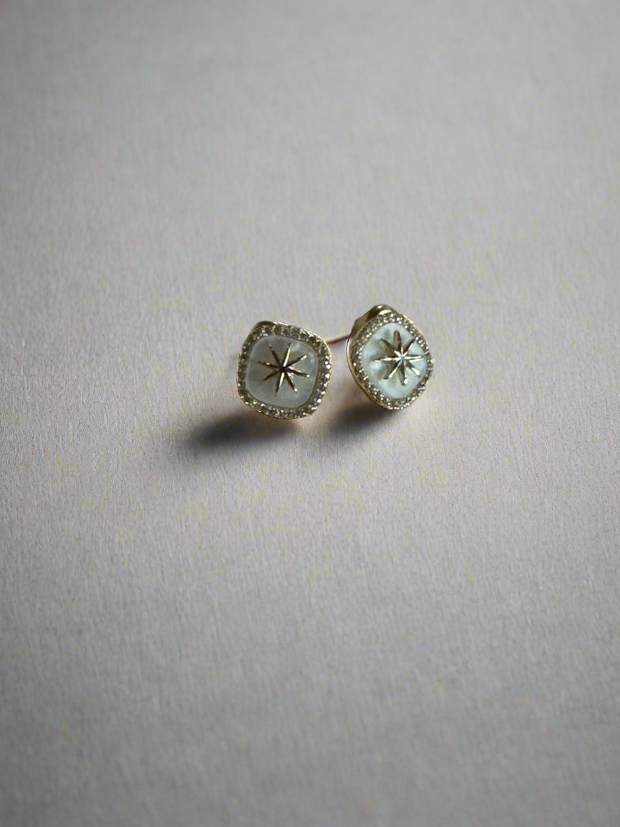 Gold Starburst & Parisienne Mother of Pearl Stud Earrings