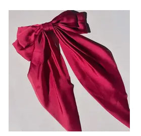 Long Red Satin Bow Hair Barrette