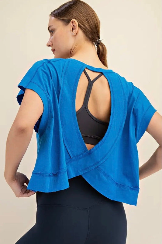Cotton Athleisure Slub Top with Open Back