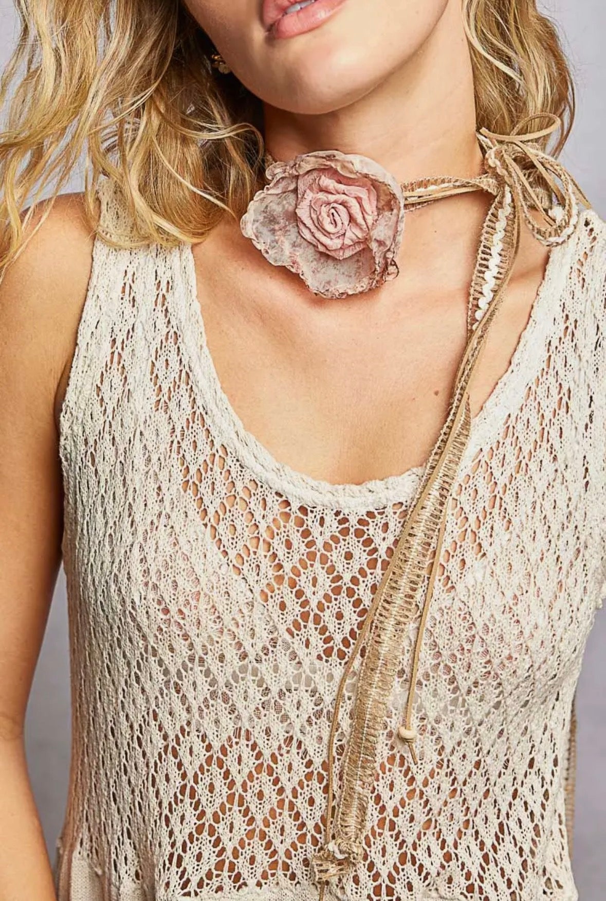 Boho Multi-Strap Sculpted Rose Crochet Belt Choker